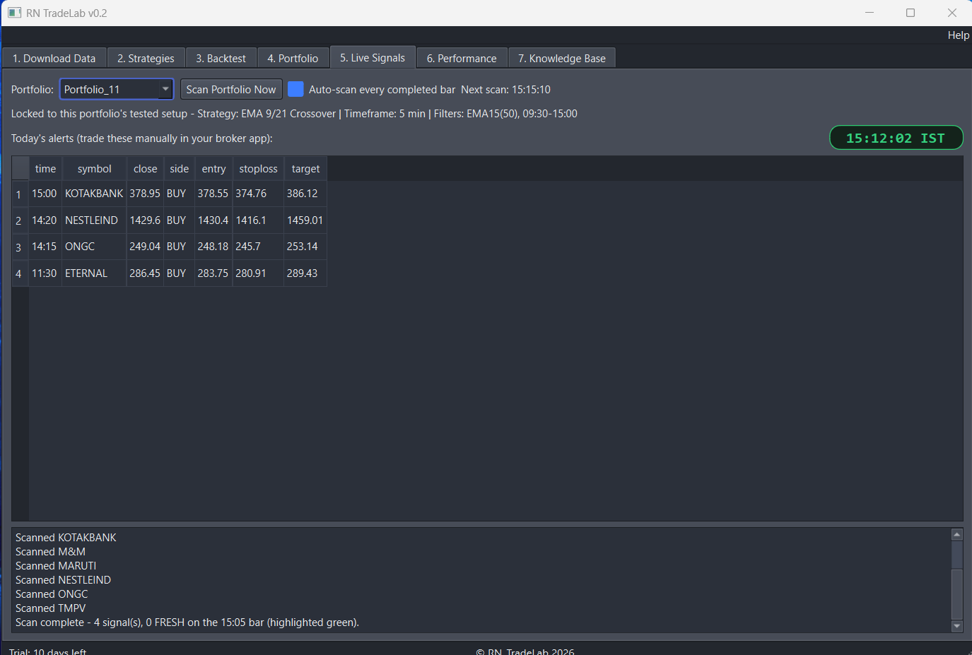 Live signal scanning